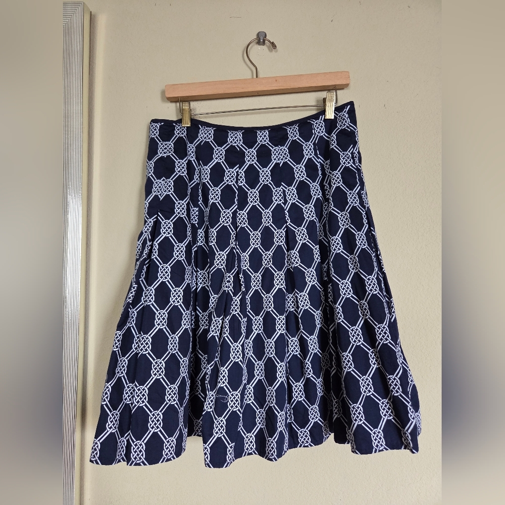 Jones New York Cotton Tulip Twirl Pleated Skirt Nautical Coastal Grandma